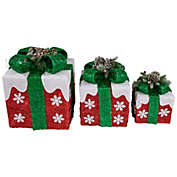 Northlight Set of 3 Lighted Red with White Snowflakes Gift Boxes Christmas Decorations