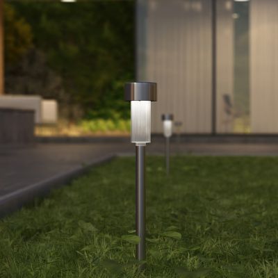 Merrick Lane Set of 12 Stainless Steel LED Solar Landscape Lights, Weather Resistant Outdoor Solar Powered Lights for Pathway, Garden, & Yard