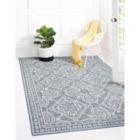 Alternate image 2 for Chaudhary Living 5.25' x 7.25' Blue and Off White Bordered Damask Rectangular Area Throw Rug