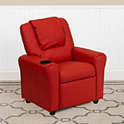 Flash Furniture Vana Contemporary Red Vinyl Kids Recliner with Cup Holder and Headrest