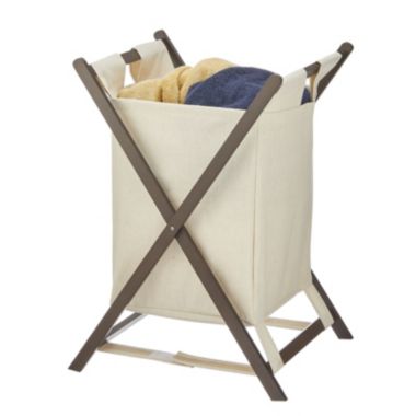 mDesign Bamboo Laundry Hamper, Portable/Collapsible Fabric Bag. View a larger version of this product image.