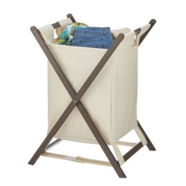 mDesign Bamboo Laundry Hamper, Portable/Collapsible Fabric Bag. View a larger version of this product image.