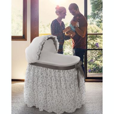 Badger Basket Co. Wishes Oval Bassinet - Full Length Skirt - Gray/Leaf. View a larger version of this product image.