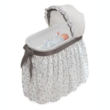 Badger Basket Co. Wishes Oval Bassinet - Full Length Skirt - Gray/Leaf. View a larger version of this product image.