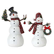 Melrose Set of 2 Red and White Traditional Christmas Snowman Figurines 17.5"