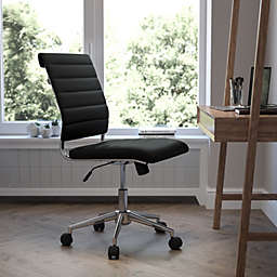 Emma + Oliver Mid-Back Armless Black LeatherSoft Ribbed Executive Swivel Office Chair