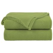 PiccoCasa 100% Cotton Knit Throw Blanket, Solid Lightweight Decorative Throws and Blankets, Soft Knitted Throw Blanket for Bed, Sofa, Couch, Travel, Camping, Grass Green 50" x 70"
