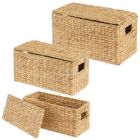 Alternate image 0 for mDesign Woven Hyacinth Home Storage Basket with Lid, Set of 3 - White Wash