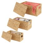 Alternate image 2 for mDesign Woven Hyacinth Home Storage Basket with Lid, Set of 3 - White Wash