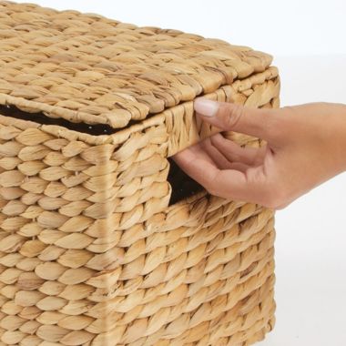 mDesign Woven Hyacinth Home Storage Basket with Lid, Set of 3 - White Wash. View a larger version of this product image.
