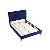 Best Master Furniture  Ashley Tufted Velvet Fabric Queen Platform Bed in Blue