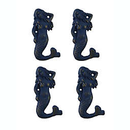 Privilege Set of 4 Blue Distressed Cast Iron Mermaids Decorative Wall Hook Set