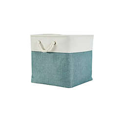 Kitcheniva Large Storage Basket Rectangular Fabric Collapsible Organizer Bin Box 13×13×13In White Green
