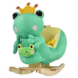 Qaba Kids Ride-On Rocking Horse Toy Frog Style Rocker with Fun Music, Seat Belt & Soft Plush Fabric Hand Puppet for Children 18-36 Months
