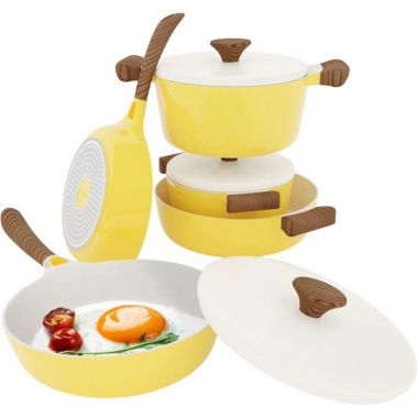 Vremi 8 Piece Ceramic Non-stick Cookware Set in Yellow. View a larger version of this product image.