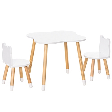 Qaba 3 Pieces Table and Chair Sets Children Dining Table Cute Bear Shape with Rounded Corners for 1-4 years Toddler Desk Reading Drawing Playing, White. View a larger version of this product image.