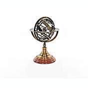 Old Modern Handicrafts Brass Armillary Sphere on wood base, Antique Finish