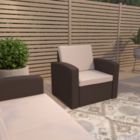 Alternate image 0 for Merrick Lane Malmok Outdoor Furniture Resin Chair Chocolate Brown Faux Rattan Wicker Pattern Patio Chair With All-Weather Beige Cushion