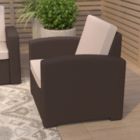 Alternate image 1 for Merrick Lane Malmok Outdoor Furniture Resin Chair Chocolate Brown Faux Rattan Wicker Pattern Patio Chair With All-Weather Beige Cushion