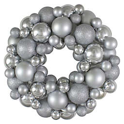 Northlight Silver Splendor 3-Finish Shatterproof Ball Christmas Wreath, 13-Inch