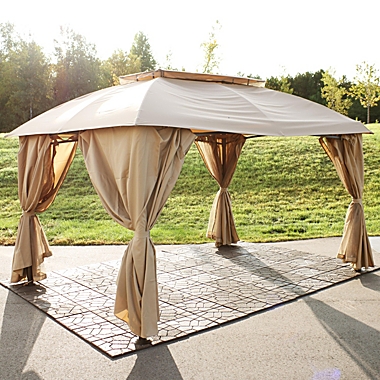 Sunnydaze Soft Top Rectangle Patio Gazebo with Screens and Privacy Walls for Backyard, Garden or Deck - 10&#39; x 13&#39; - Tan. View a larger version of this product image.