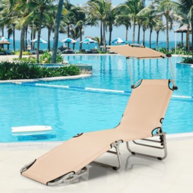 Gymax Foldable Lounge Chair Adjustable Outdoor Beach Patio Pool Recliner W/ Sun Shade. View a larger version of this product image.