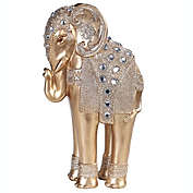 FC Design 9.5"H Standing Elephant with Gem Statue Slim Elephant in Gold and Silver Feng Shui Decoration Figurine