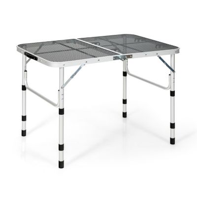 Slickblue Folding Grill Table for Camping Lightweight Aluminum Metal Grill Stand Table-Silver