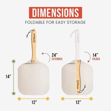 Chef Pomodoro Aluminum Metal Pizza Peel with Foldable Wood Handle for Easy Storage 12-Inch x 14-Inch, Gourmet Luxury Pizza Paddle for Baking Homemade Pizza Bread. View a larger version of this product image.