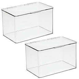 mDesign Stackable Closet Storage Bin Box with Lid, 2 Pack - Clear