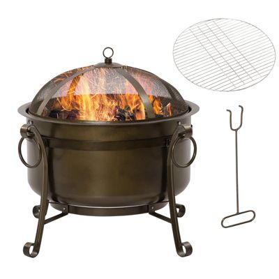 Outsunny 30 Inch Outdoor Fire Pit, Round Wood Burning Patio Firepit with Cooking BBQ Grill, Spark Screen, Poker for Backyard Bonfire