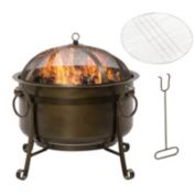 Outsunny 30 Inch Outdoor Fire Pit, Round Wood Burning Patio Firepit with Cooking BBQ Grill, Spark Screen, Poker for Backyard Bonfire