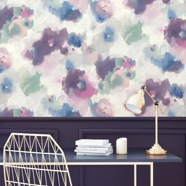 Roommates Decor Modern Impressionist Floral Peel & Stick Wallpaper - Pink, Blue. View a larger version of this product image.