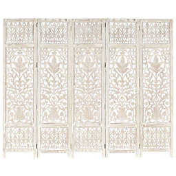 vidaXL Hand carved 5-Panel Room Divider White 78.7