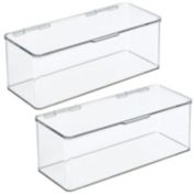 mDesign Stackable Plastic Bathroom Organizer Box with Lid, 2 Pack