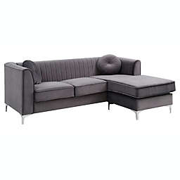 Passion Furniture Delray 87 in. Gray Velvet L-Shape 3-Seater Sectional Sofa with 2-Throw Pillow