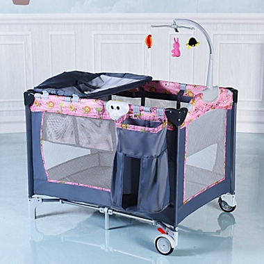 Costway Foldable 2 Color Baby Crib Playpen Playard-Pink. View a larger version of this product image.