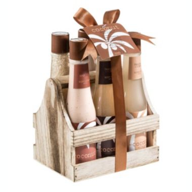 Freida and Joe Tropical Coconut Bath & Body Gift Set in a Wooden Caddie. View a larger version of this product image.