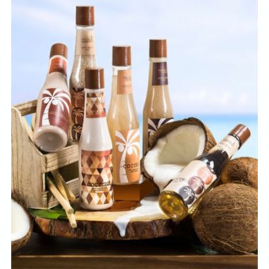 Freida and Joe Tropical Coconut Bath & Body Gift Set in a Wooden Caddie. View a larger version of this product image.