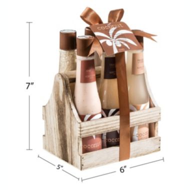 Freida and Joe Tropical Coconut Bath & Body Gift Set in a Wooden Caddie. View a larger version of this product image.
