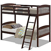 Slickblue Twin over Twin Wooden Bunk Bed with Ladder in Dark Brown Finish