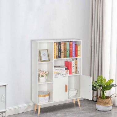 Infinity Merch Free Standing Wooden Display Bookcase with Double Doors in White. View a larger version of this product image.