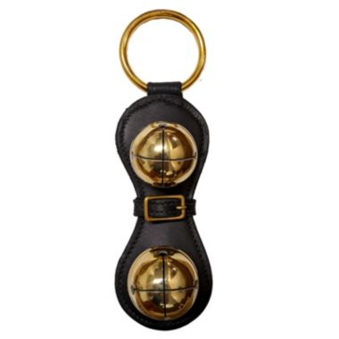 Brass European Bells with Buckle Black Leather Sleigh Bell Door Hanger. View a larger version of this product image.