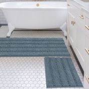 PrimeBeau Striped Bath Rugs for Bathroom Anti-Slip Bath Mats Soft Plush Chenille Shaggy Mat, Stone Blue, 47" x 17" Plus 17" x 24"