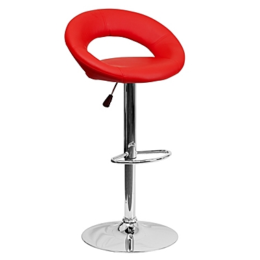 Emma + Oliver Red Vinyl Rounded Back Adjustable Height Barstool,Chrome Base. View a larger version of this product image.