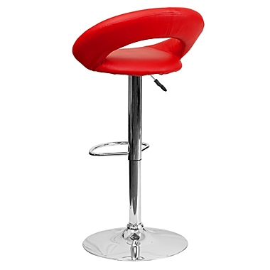 Emma + Oliver Red Vinyl Rounded Back Adjustable Height Barstool,Chrome Base. View a larger version of this product image.