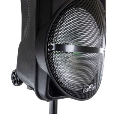 beFree Sound 12 Inch Bluetooth Rechargeable Portable PA Party Speaker with Reactive LED Lights and Stand. View a larger version of this product image.