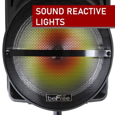 beFree Sound 12 Inch Bluetooth Rechargeable Portable PA Party Speaker with Reactive LED Lights and Stand. View a larger version of this product image.
