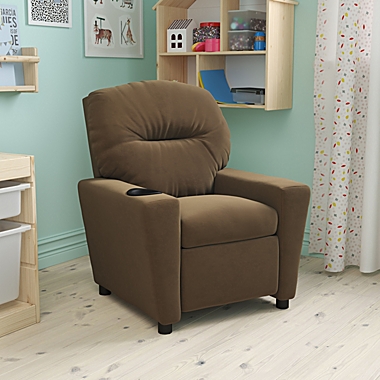 Flash Furniture Contemporary Brown Microfiber Kids Recliner With Cup Holder - Brown Microfiber. View a larger version of this product image.