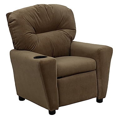 Flash Furniture Chandler Contemporary Brown Microfiber Kids Recliner with Cup Holder. View a larger version of this product image.